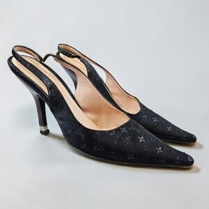 Louis Vuitton Heels Black Slingback Pumps Monogram - Size 36 EU